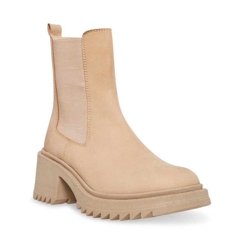 Beige Steve Madden Garth Leather Women's Chelsea Boots | PH 5481LBF